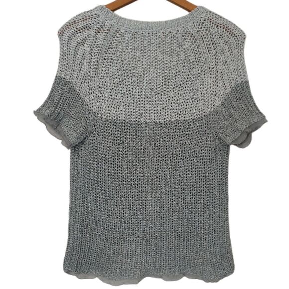 Chicos Open Knit Cardigan Sz 0 S Sweater Short Sleeve Shrug Capsule Luxury Gray - Picture 8 of 16